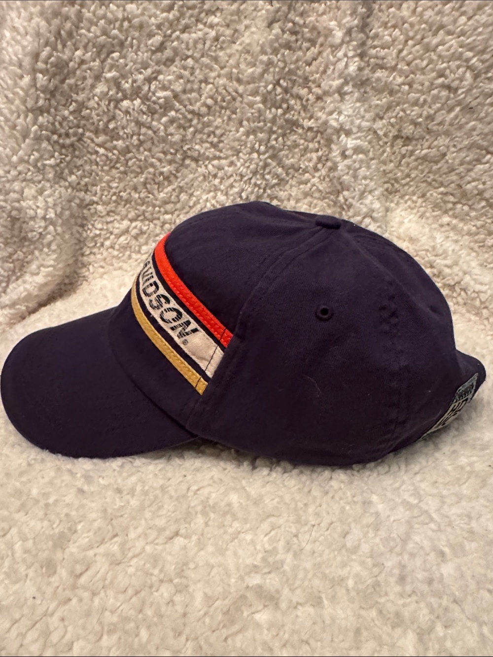 Harley Davidson Men's Navy Strapback Hat Cap Orange Tan Stripe Motorcycle Biker - Picture 2 of 10